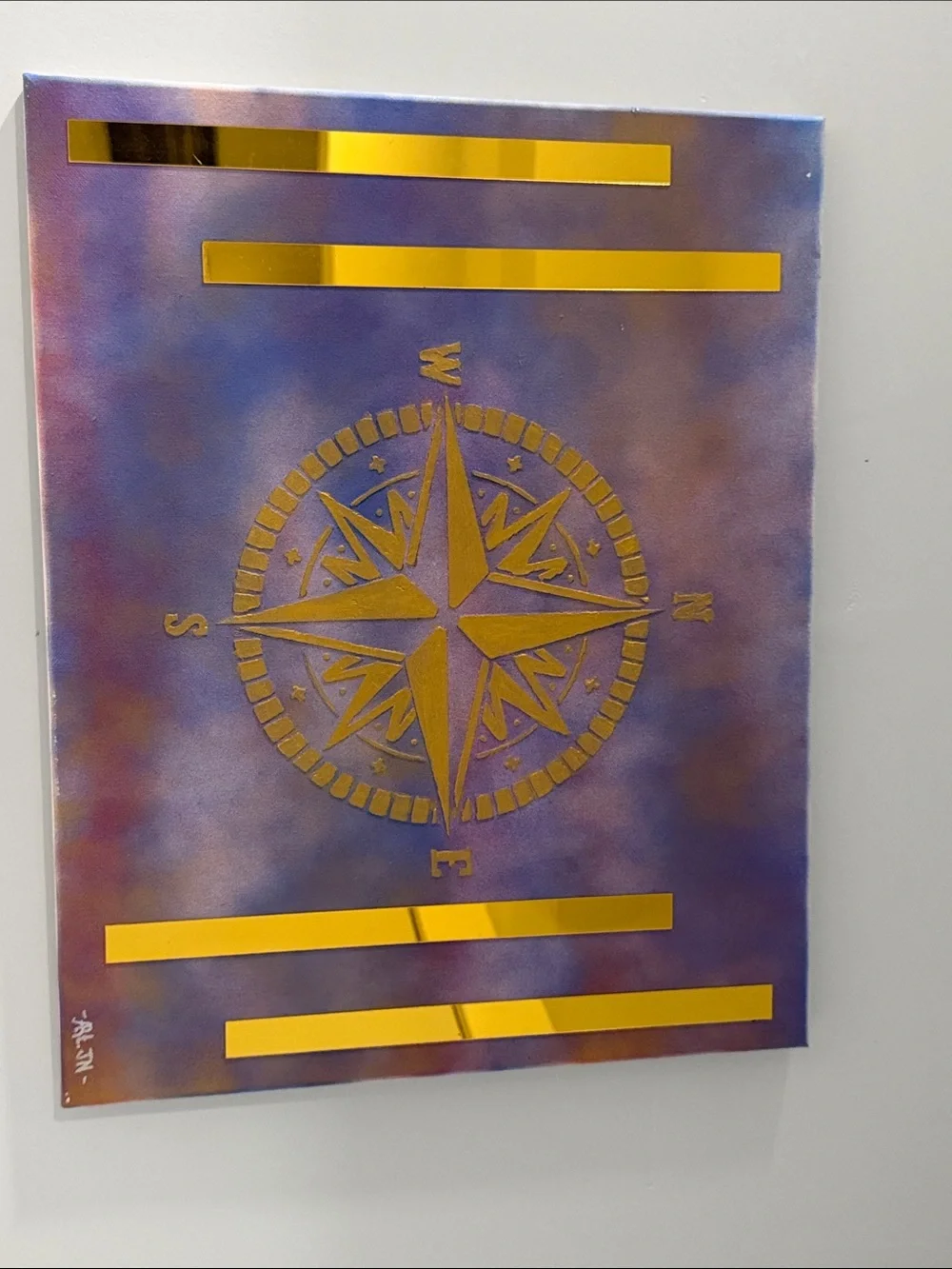 Gold Compass Wall Art on Purple Background - Unknown Brand